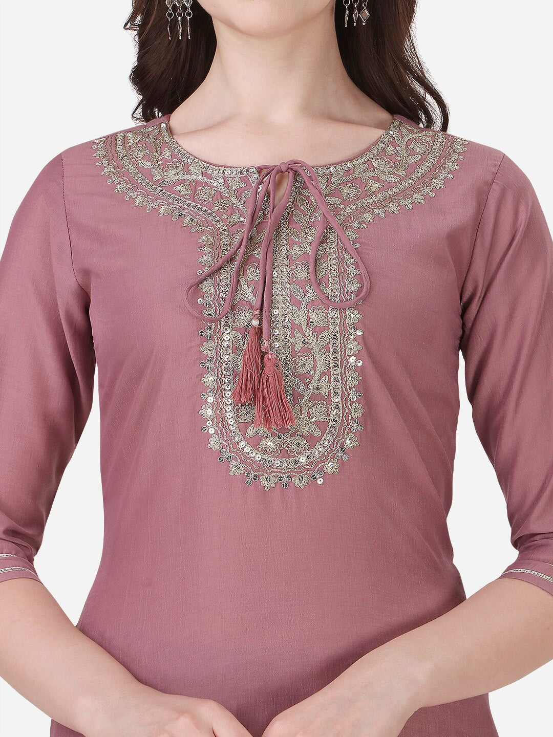 HERE&NOW Ethnic Motif Yoke Design Thread Work Kurta With Trousers | Grocsy