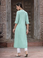 Juniper Women`s Green Cotton Flex Solid A-Line Kurta | Grocsy
