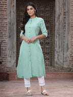 Juniper Women`s Green Cotton Flex Solid A-Line Kurta | Grocsy