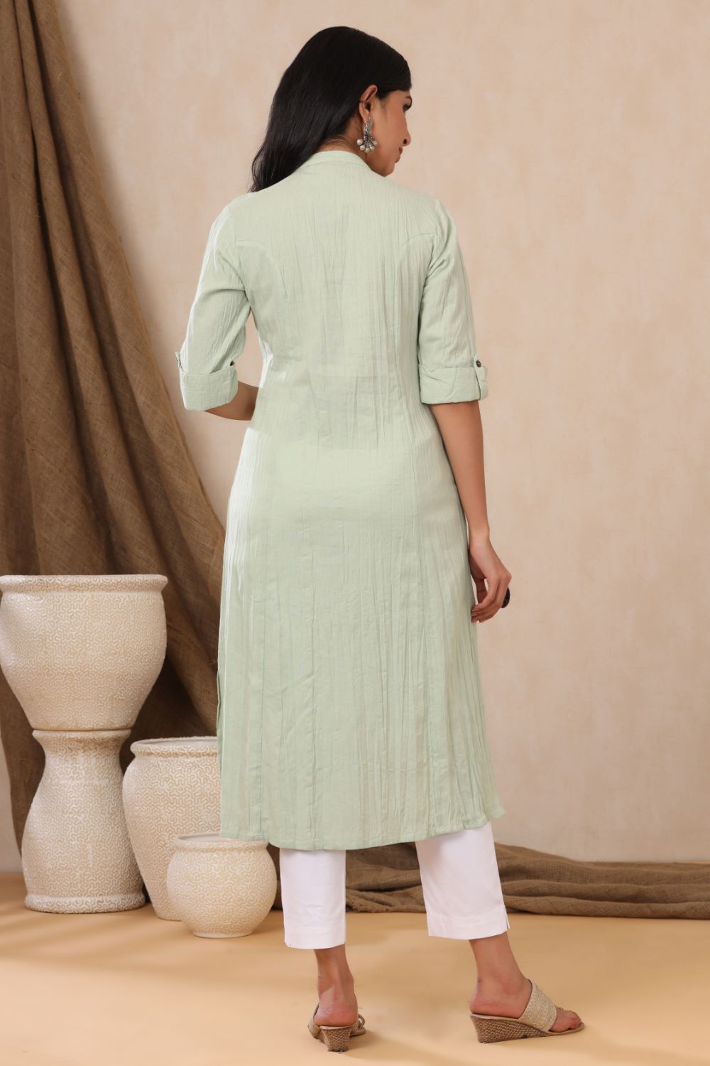 Juniper Womens Mint Cotton Flex Solid A-Line Kurta | Grocsy