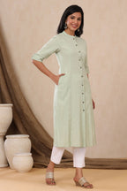 Juniper Womens Mint Cotton Flex Solid A-Line Kurta | Grocsy