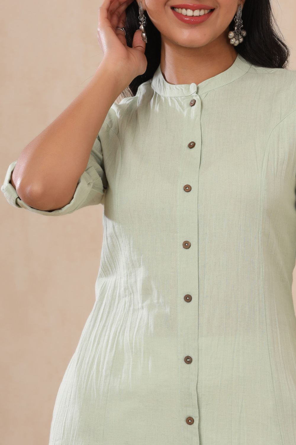 Juniper Womens Mint Cotton Flex Solid A-Line Kurta | Grocsy