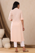 Juniper Womens Peach Cotton Flex Solid A-Line Kurta | Grocsy