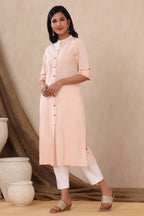 Juniper Womens Peach Cotton Flex Solid A-Line Kurta | Grocsy