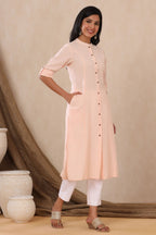 Juniper Womens Peach Cotton Flex Solid A-Line Kurta | Grocsy