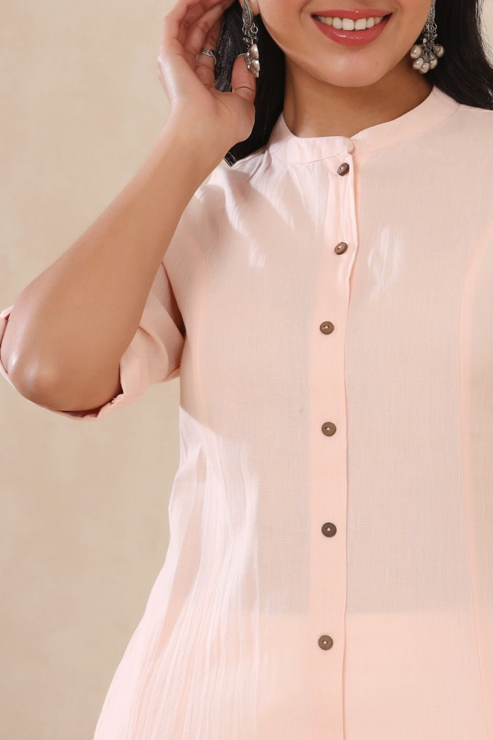 Juniper Womens Peach Cotton Flex Solid A-Line Kurta | Grocsy