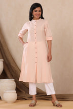 Juniper Womens Peach Cotton Flex Solid A-Line Kurta | Grocsy