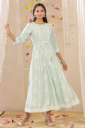 Juniper Womens Mint Rayon Gliter Printed Anarkali Dress | Grocsy