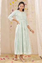 Juniper Womens Mint Rayon Gliter Printed Anarkali Dress | Grocsy