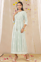 Juniper Womens Mint Rayon Gliter Printed Anarkali Dress | Grocsy