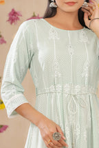 Juniper Womens Mint Rayon Gliter Printed Anarkali Dress | Grocsy