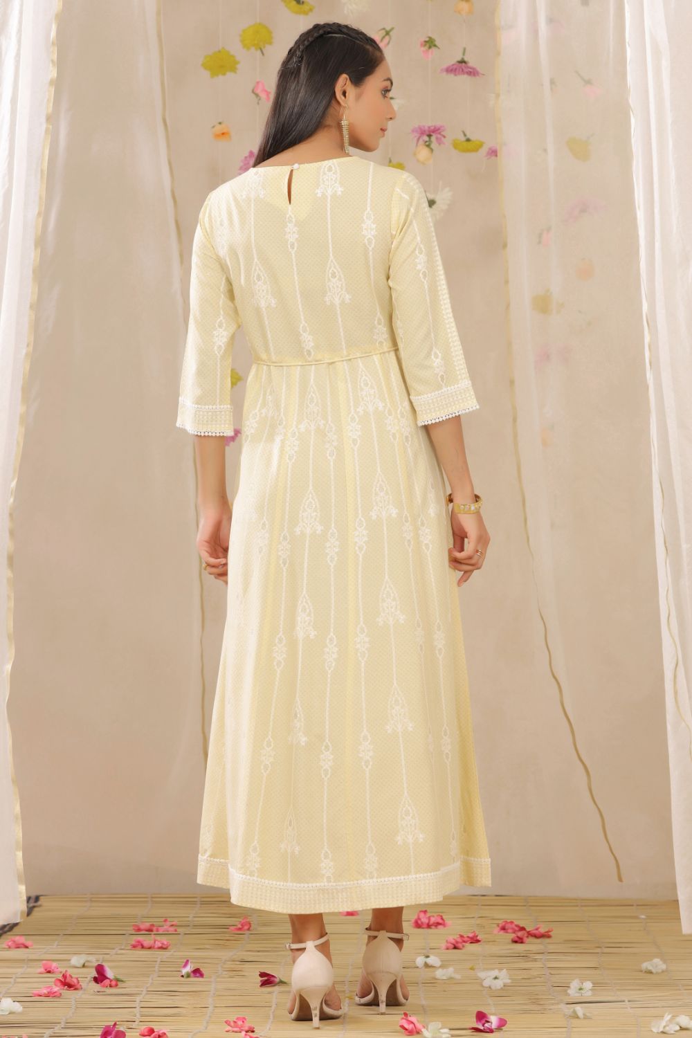 Juniper Womens Yellow Rayon Gliter Printed Anarkali Dress | Grocsy