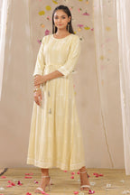 Juniper Womens Yellow Rayon Gliter Printed Anarkali Dress | Grocsy