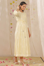 Juniper Womens Yellow Rayon Gliter Printed Anarkali Dress | Grocsy