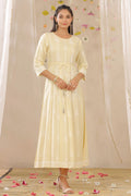 Juniper Womens Yellow Rayon Gliter Printed Anarkali Dress | Grocsy