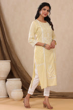 Juniper Womens Light Yellow Rayon Khari Printed Straight Kurta | Grocsy