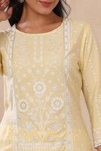 Juniper Womens Light Yellow Rayon Khari Printed Straight Kurta | Grocsy