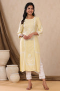 Juniper Womens Light Yellow Rayon Khari Printed Straight Kurta | Grocsy