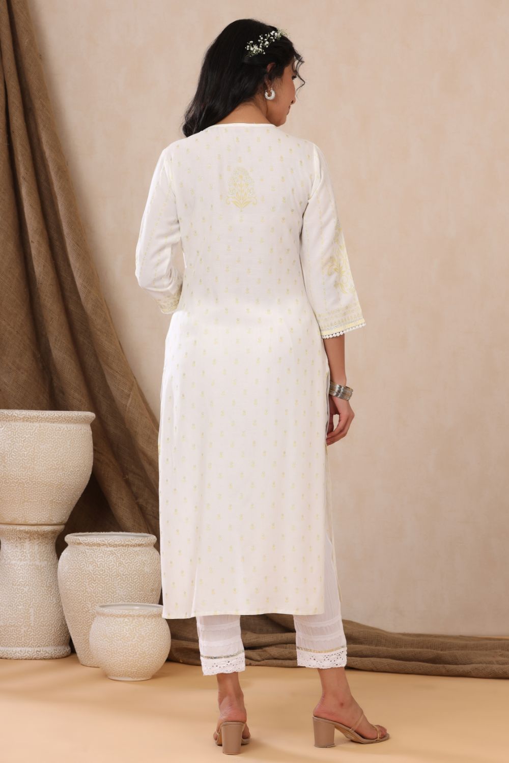 Juniper Womens Off White Rayon Placement Printed Straight Kurta | Grocsy
