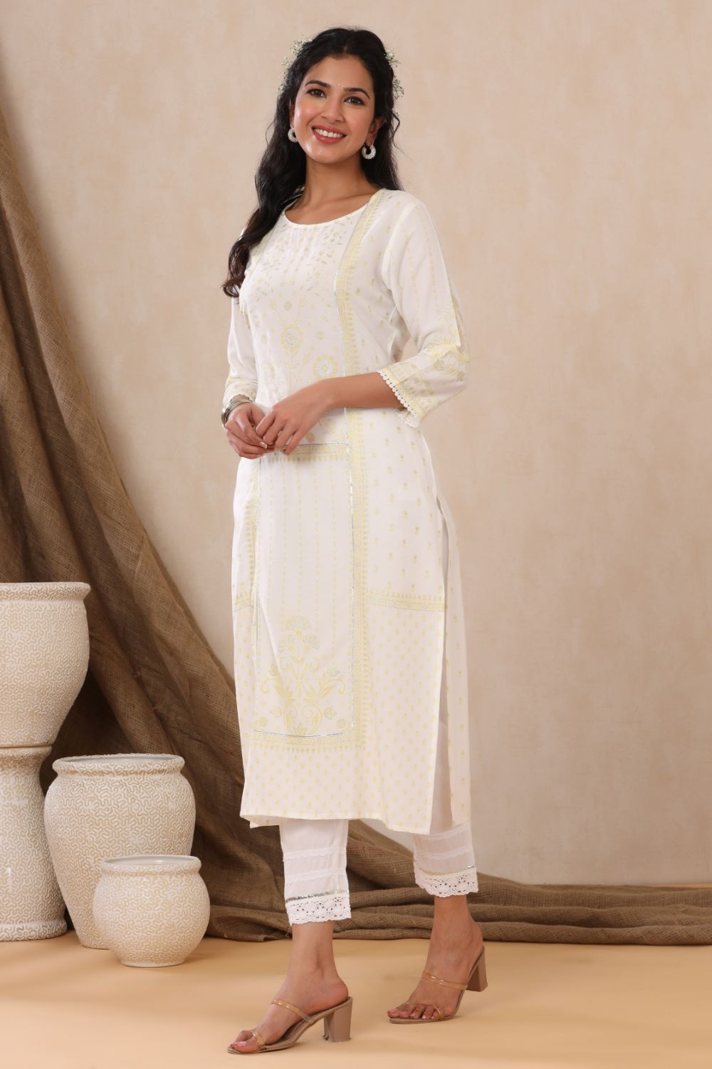 Juniper Womens Off White Rayon Placement Printed Straight Kurta | Grocsy