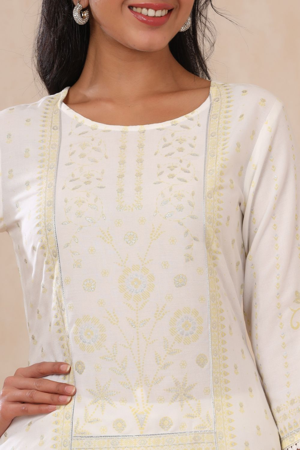 Juniper Womens Off White Rayon Placement Printed Straight Kurta | Grocsy