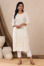 Juniper Womens Off White Rayon Placement Printed Straight Kurta | Grocsy