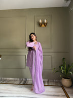Lorenvalley Fashion Lavender Crunchy Silk with Siroski Work with Fancy Lace Work Kurta Salwar with Dupatta | Grocsy