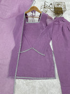Lorenvalley Fashion Lavender Crunchy Silk with Siroski Work with Fancy Lace Work Kurta Salwar with Dupatta | Grocsy
