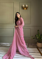 Lorenvalley Fashion Pink Crunchy Silk with Siroski Work with Fancy Lace Work Kurta Salwar with Dupatta | Grocsy