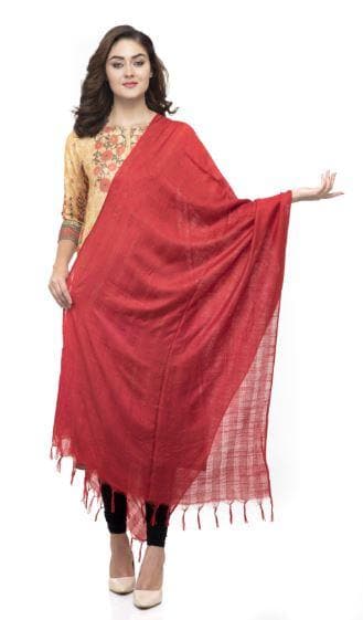 A R Silk Women's Cotton Self Design Red Regular Dupatta | Grocsy
