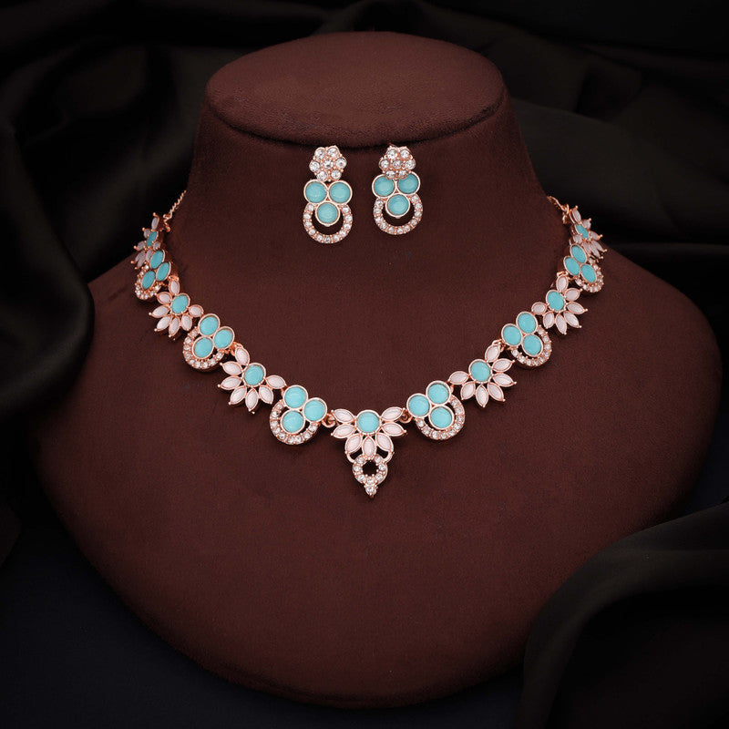 Tehzeeb Creations Gold Pleate Sky Blue Choker Necklace With Stud | Grocsy