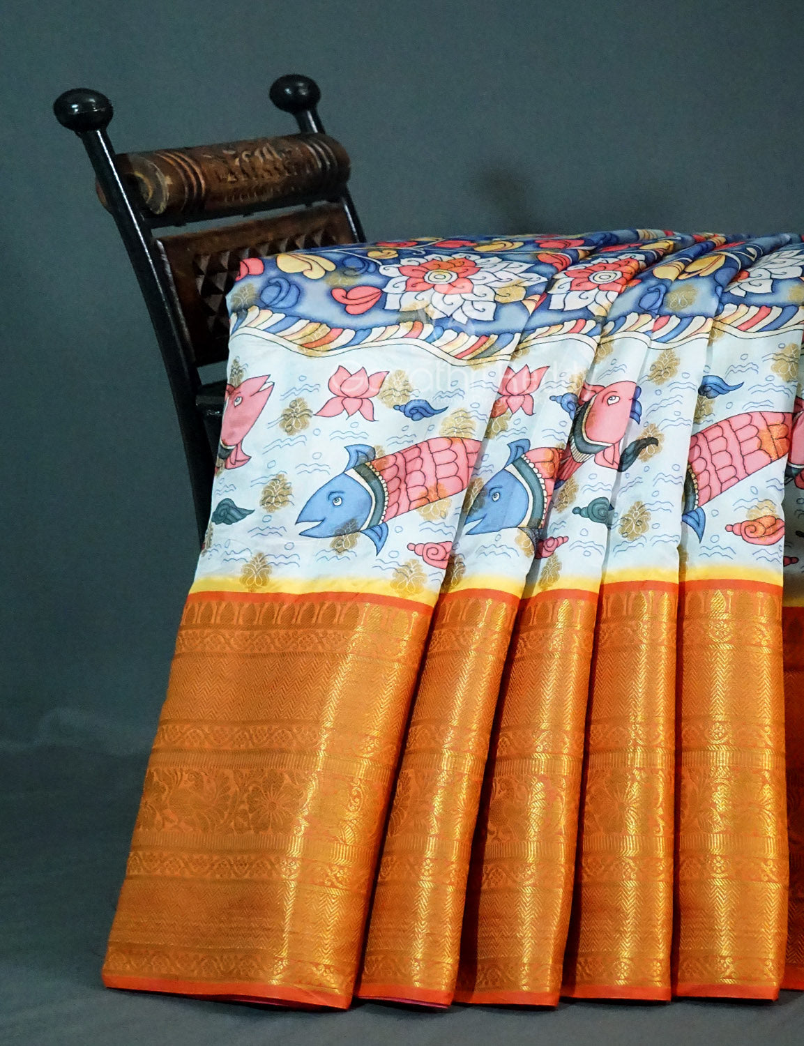 Shades of Sky Blue Colour Floral Design Banaras Semi Silk Saree By Gayathri Reddy Designer Studio | Grocsy