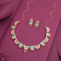 Tehzeeb Creations Gold Pleate Sky Blue Choker Necklace With Stud | Grocsy