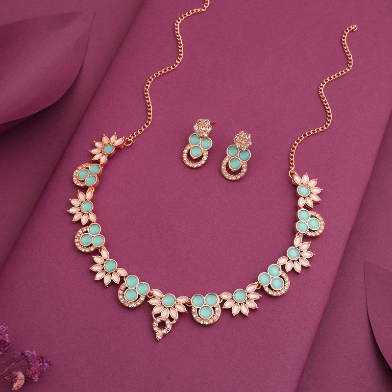 Tehzeeb Creations Gold Pleate Sky Blue Choker Necklace With Stud | Grocsy