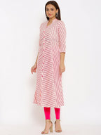 HERE&NOW Pink Mandarin Collar Striped A-Line Kurta | Grocsy