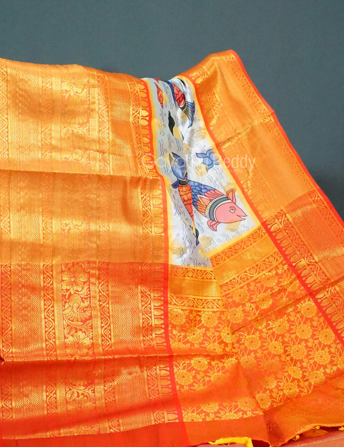 Shades of Sky Blue Colour Floral Design Banaras Semi Silk Saree By Gayathri Reddy Designer Studio | Grocsy