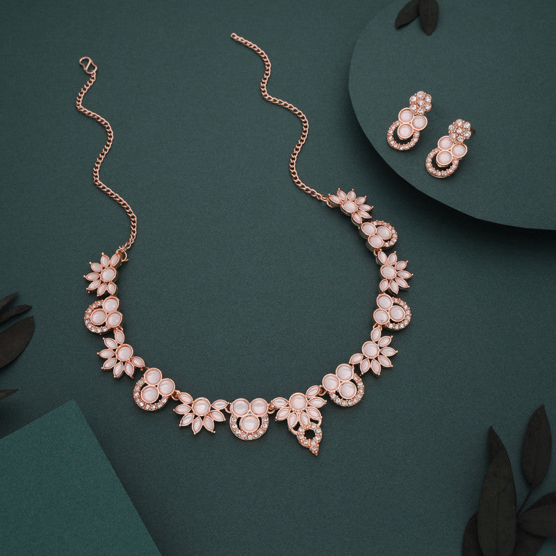 Tehzeeb Creations Gold Pleate White Choker Necklace With Stud | Grocsy