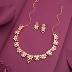 Tehzeeb Creations Gold Pleate White Choker Necklace With Stud | Grocsy