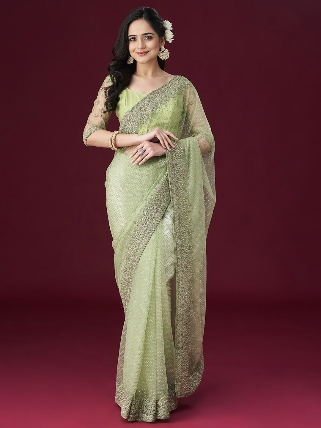 kasee Ethnic Motifs Embellished Net Sarees | Grocsy