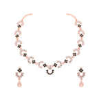 Tehzeeb Creations Gold-Polished Green Diamond Necklace With Earrings | Grocsy