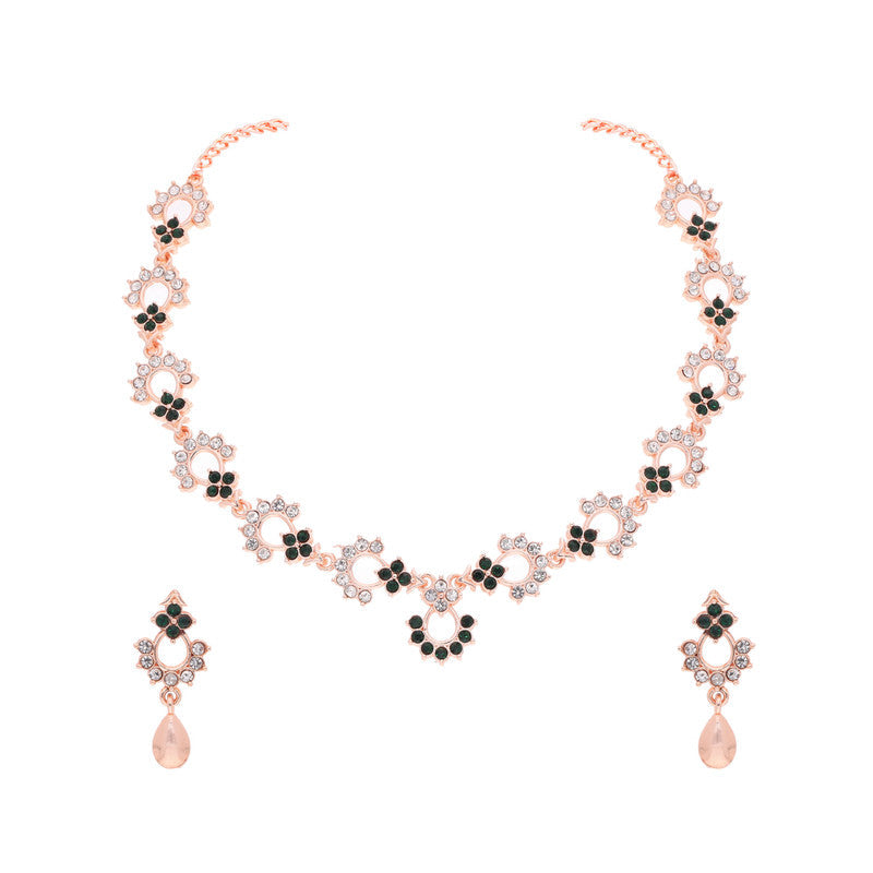 Tehzeeb Creations Gold-Polished Green Diamond Necklace With Earrings | Grocsy