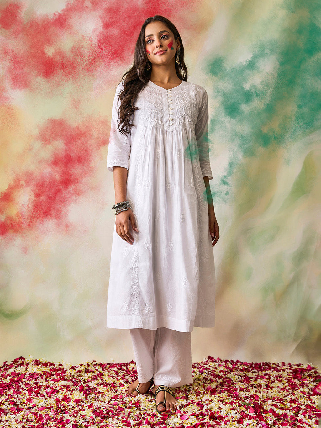 HOUSE OF KARI Ethnic Motifs Embroidered Chikankari Kurta | Grocsy