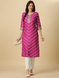 HERE&NOW Pink & White Bandhani Printed Sequinned Straight Kurta | Grocsy