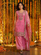 Joban Fashion Pink Silk Embroidered Sharara Set | Grocsy