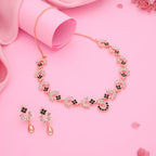 Tehzeeb Creations Gold-Polished Green Diamond Necklace With Earrings | Grocsy
