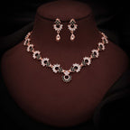 Tehzeeb Creations Gold-Polished Green Diamond Necklace With Earrings | Grocsy