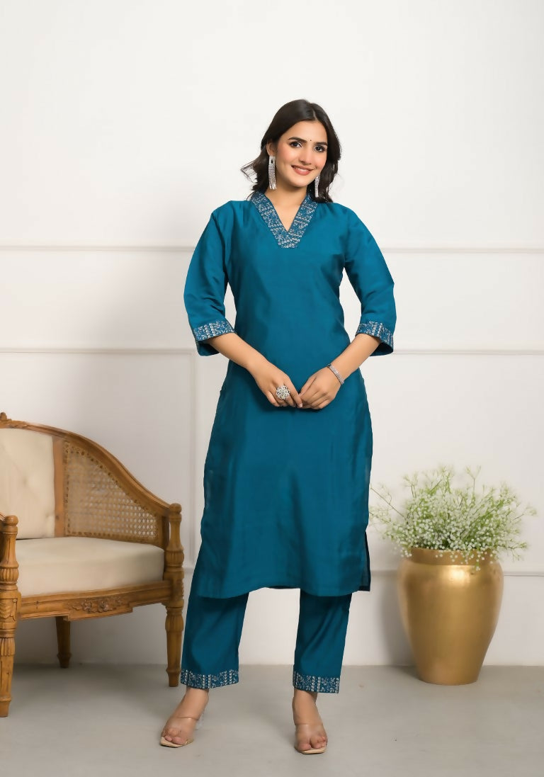Festive Wear Ethnic Rama Viscose chanderi Stitched Suit With Dupatta - Nisha | Grocsy