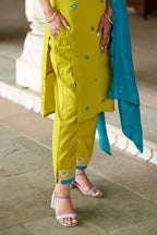 The52 Lemon Beautiful Embroidered Viscose Chanderi Fabric Straight Kurta Pant with Dupatta Set | Grocsy