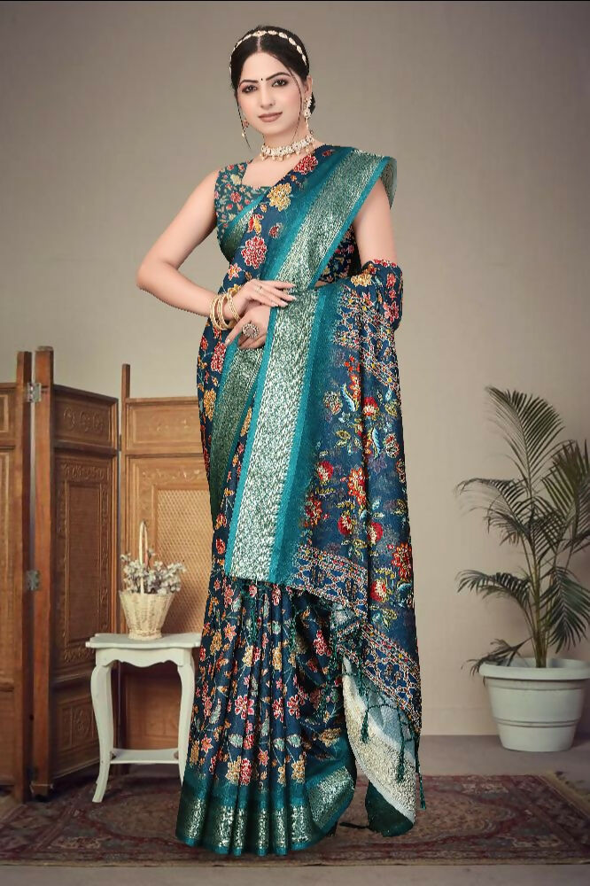 PR Fashion Multi Heavy Rich Cotton Silk Digital Print & Jacquard Saree | Grocsy
