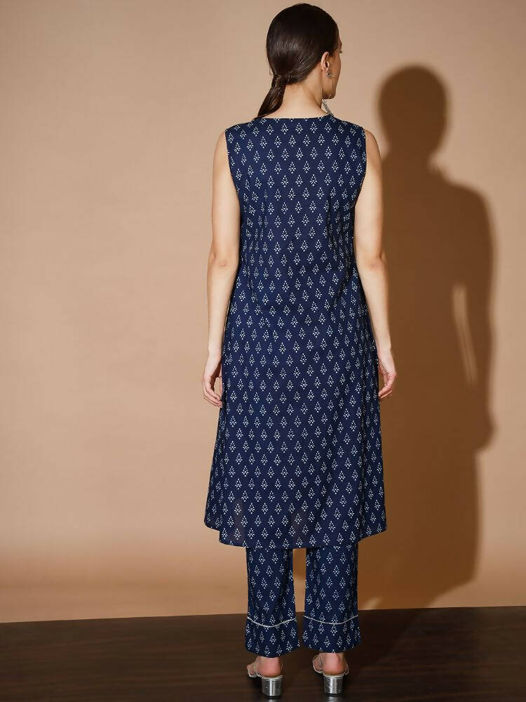 Myshka Women Blue Printed Kurta & Trousers | Grocsy